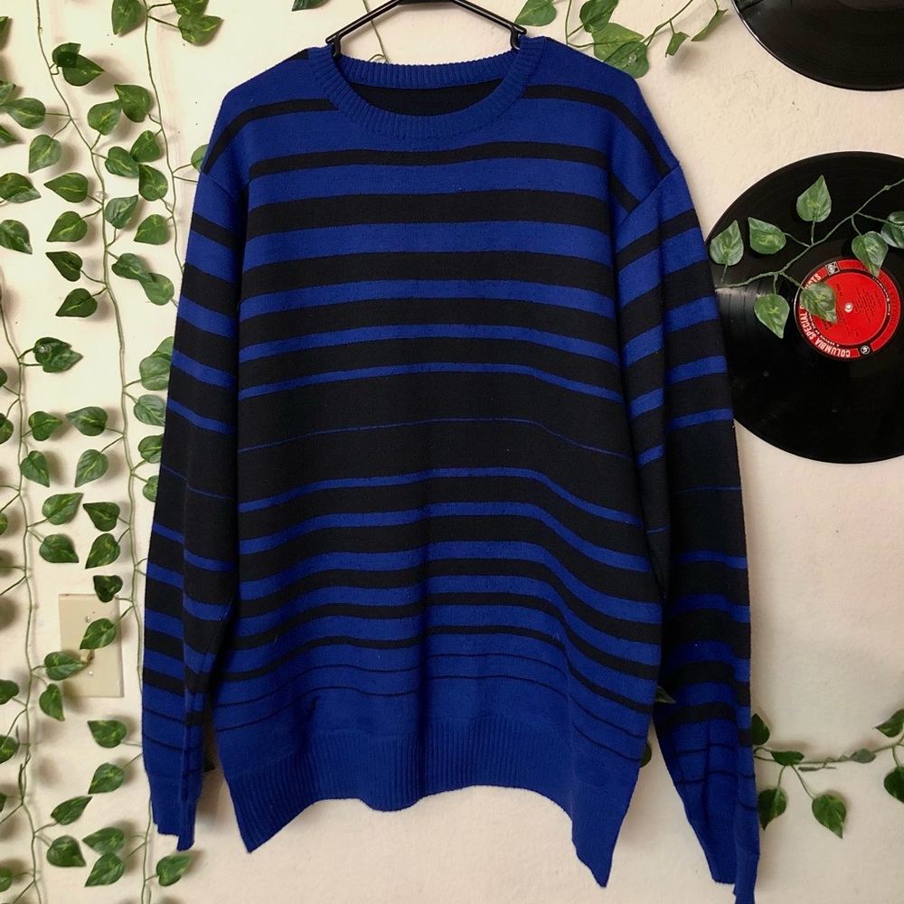 Black and Blue Striped Sweater Crewneck